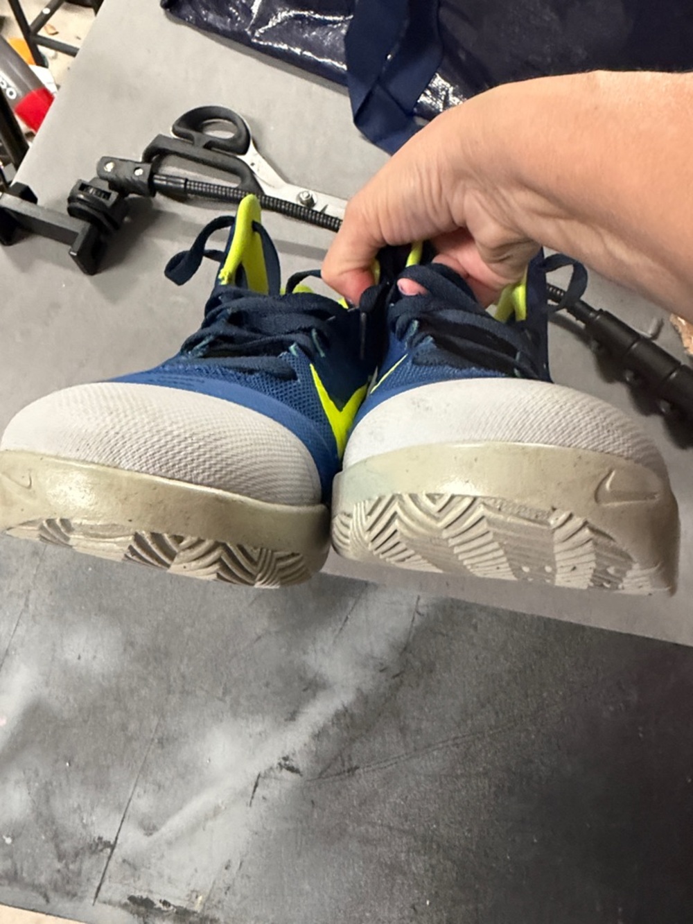 Nike Blue and Neon Yellow High-Top Basketball Shoes - Picture 4 of 9